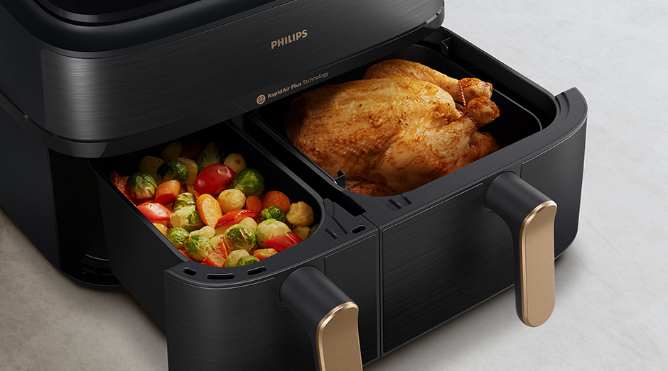 Fritéza horkovzdušná Philips NA552/00 Airfryer dual basket s párou 9 l, černá