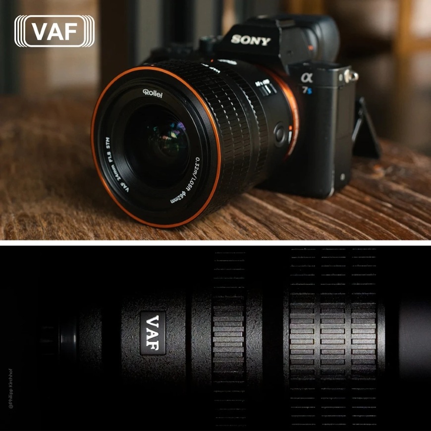 Fotoaparát s objektivem Rollei 24 mm AF f/1.8 s optickou konstrukcí VAF