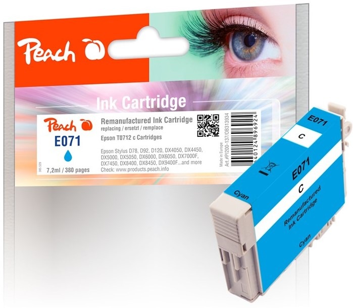 Inkoustová náplň Peach Epson 71, T0712, 380 stran - azurová