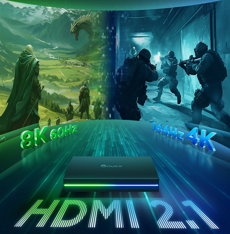 Hra v 8K a 4K rozlišení nedělá LED pásku Govee AI Sync Box Kit 2 Smart s HDMI 2.1 žádný problém