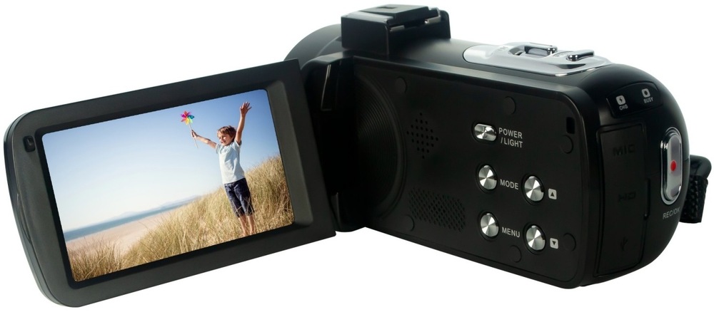Videokamera AgfaPhoto Realimove CC2700 černá Zadní strana videokamery AgfaPhoto CC2700 s ovládacími tlačítky Mode a Menu.
