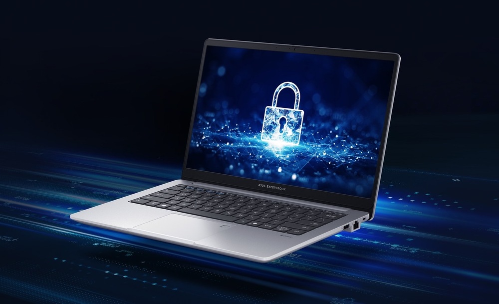 Notebook Asus ExpertBook P1 šedý Bezpečnost znázorněná zámkem na obrazovce notebooku Asus ExpertBook P1