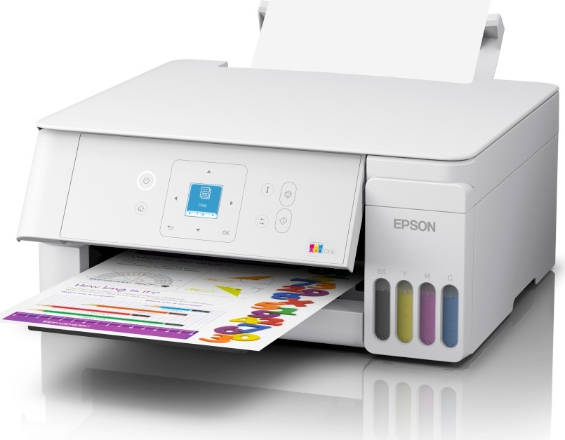 Tiskárna multifunkční Epson EcoTank L3366 bílá Multifunkční tiskárna Epson EcoTank při tisku barevného dokumentu