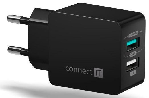 Nabíječka do sítě Connect IT Fast Charge 2x USB, 3,4A s funkcí rychlonabíjení černá