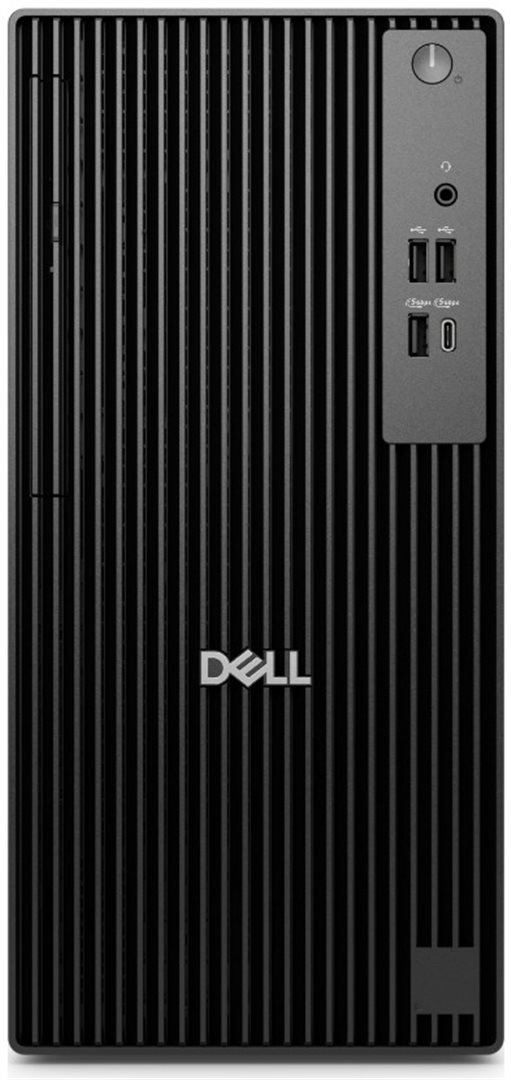 PC mini Dell Pro Tower QCT1255 černý Snímek PC s přední strany. PC je černý, na pravé straně nahoře jsou USB a audio porty a tlačítko pro zapnutí PC.