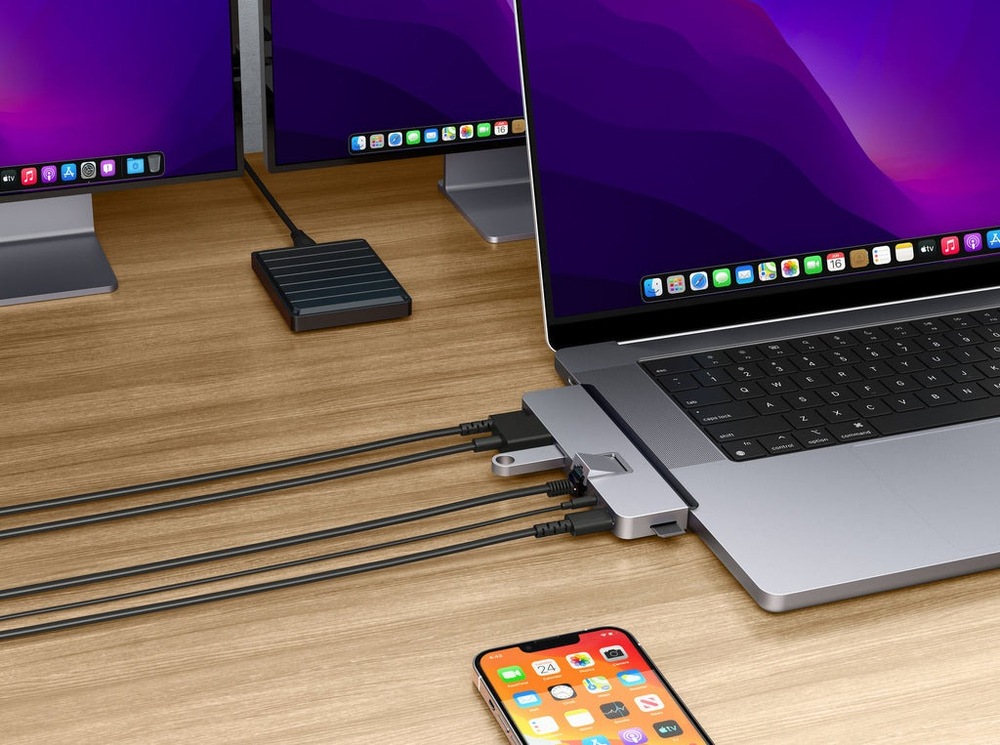 USB Hub Targus USB-C HD7-in-2 /1× USB 3.0, 2× USB-C, HDMI, Jack 3,5 mm, LAN, microSD na MacBook a NTB šedý Targus HyperDrive DUO PRO 7-in-2 (HD575-GRY-GL)