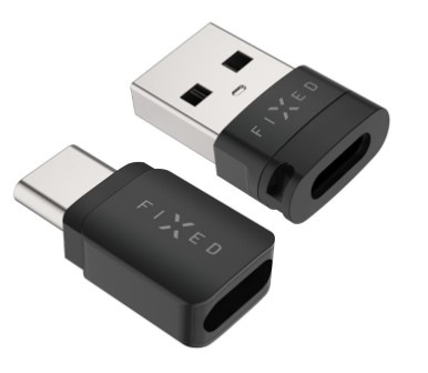 Redukce FIXED hliníkový USB-C/C a USB-C/U, Data blocker 2 v 1 v černé barvě