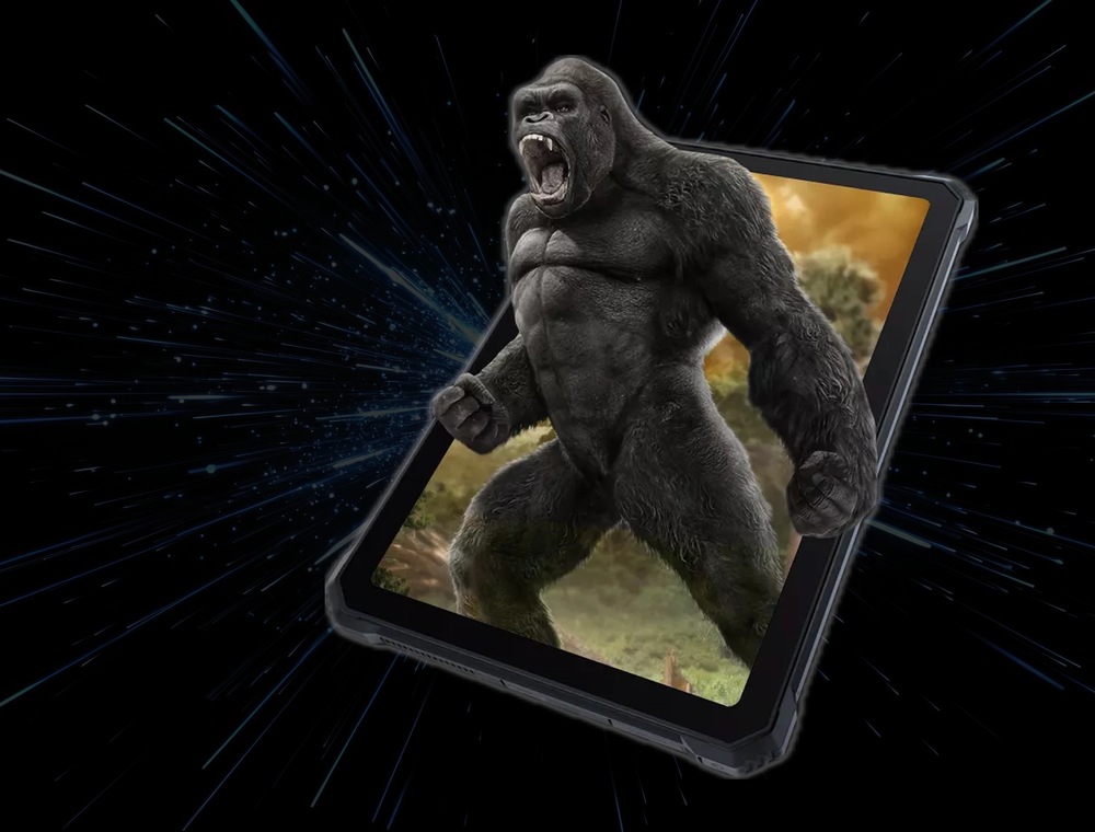 Detail odolné konstrukce tabletu Blackview Active 8 Pro znázorňující zvýšenou ochranu displeje a nárazuvzdorné tělo
