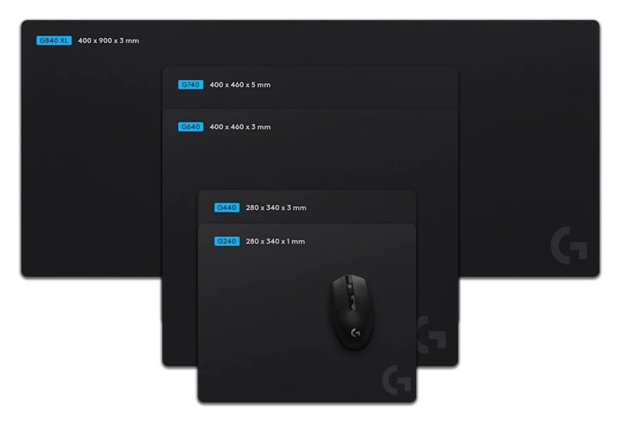 Podložka pod myš Logitech G640 Large Cloth Gaming Mouse Pad - EWR2 černá Logitech G640 Large Cloth Gaming Mouse Pad – srovnání velikostí podložek Logitech G