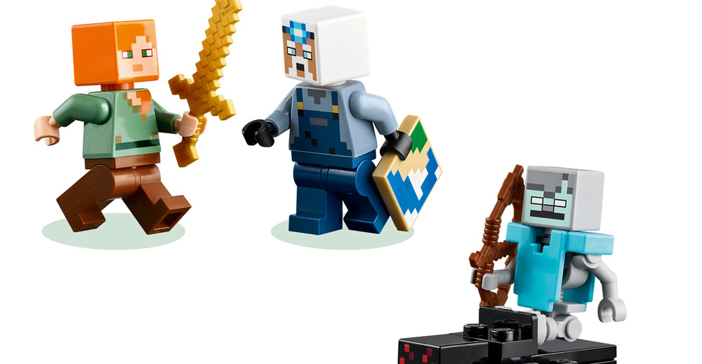 Stavebnice LEGO® Minecraft® 21277 Krumpáčový důl Model měří přes 22 × 16 × 14 cm a díky aplikaci LEGO Builder se snadno staví i vystavuje.