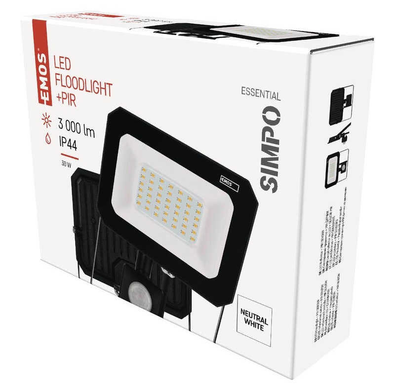 Reflektor EMOS SIMPO 30W 3000LM IP44 NW PIR černý Reflektor EMOS SIMPO 30W 3000LM IP44 NW PIR - černý