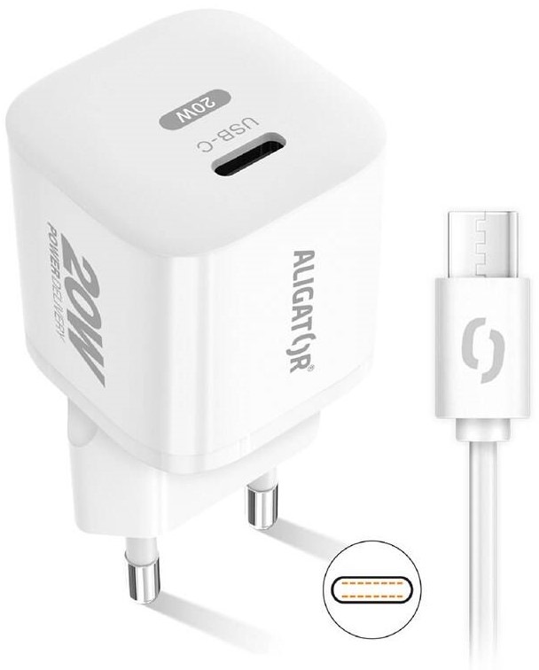 Nabíječka do sítě Aligator Power Delivery 20W, USB-C + USB-C kabel bílá