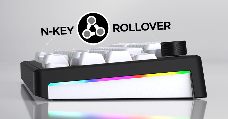 Boční RGB osvětlení klávesnice HATOR Skyfall Wireless a označení N-Key Rollover