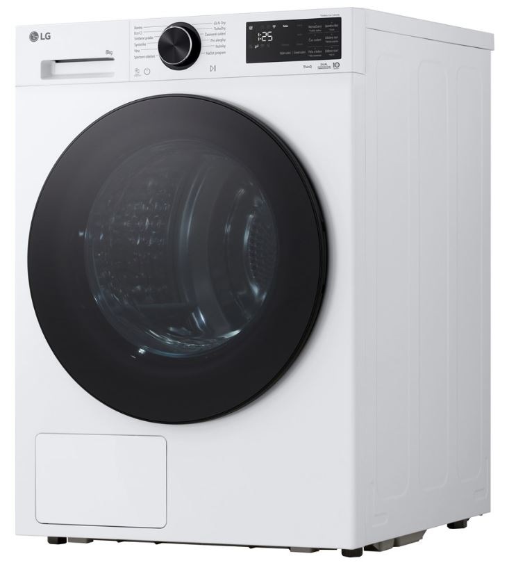 Sušička prádla LG RHX5008TLB bílá pohled na bílou sušičku LG RHX5008TLB, na displeji svítí čas 1:25