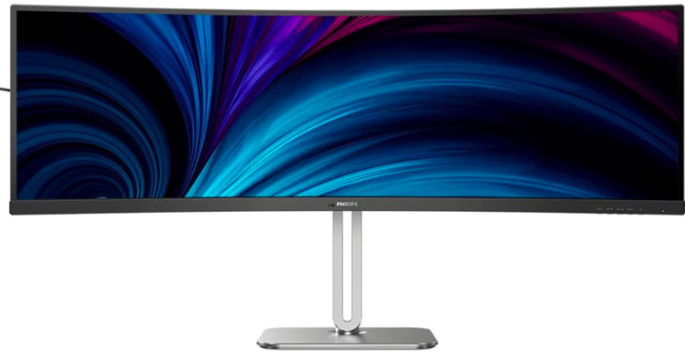 Prohnutý monitor Philips 49B2U5900C s 48,8″ obrazovkou a stříbrným stojanem