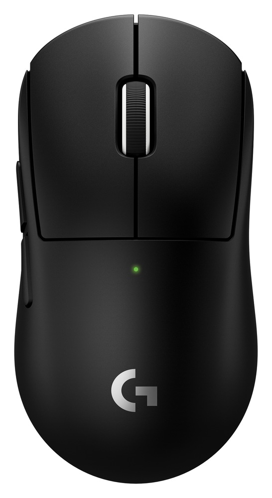 Myš Logitech G PRO X Superlight 2c SE v černém provedení při pohledu shora s logem Logitech G a stavovou LED