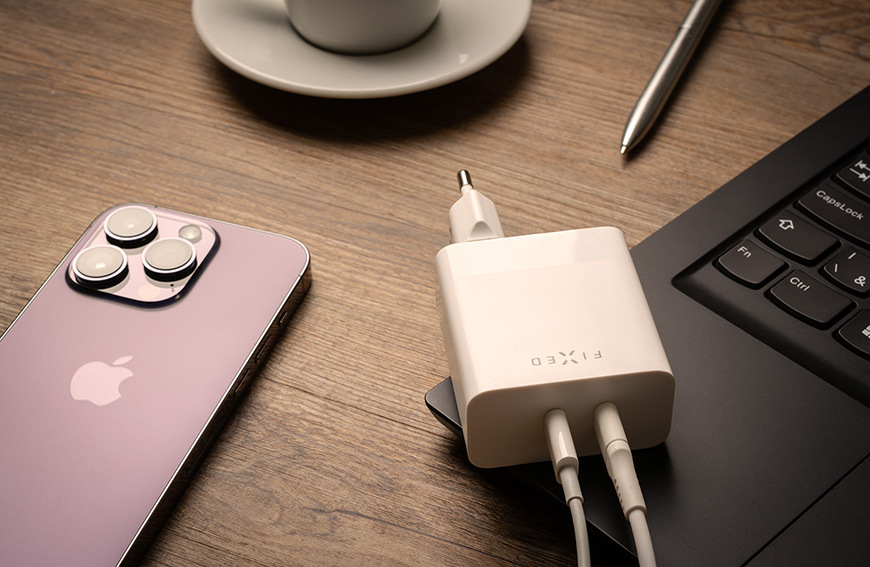 Nabíječka do sítě FIXED 2x USB-C, podpora PD, 65W bílá Nabíječka do sítě FIXED 2x USB-C, podpora PD, 65W - bílá
