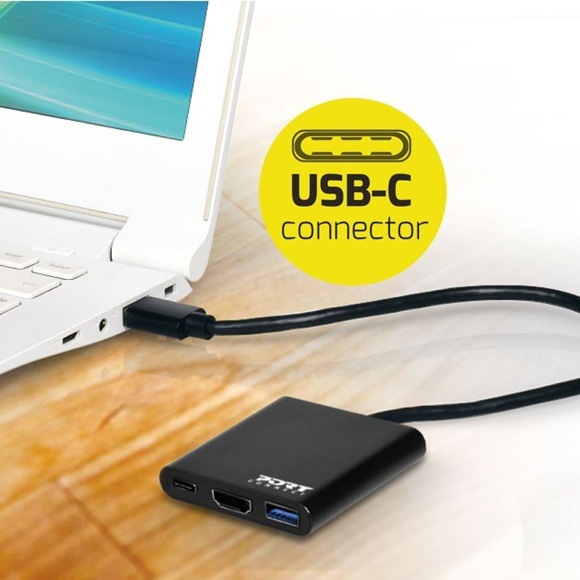 USB Hub PORT CONNECT USB-C/HDMI, USB 3.0, USB-C 60W černý