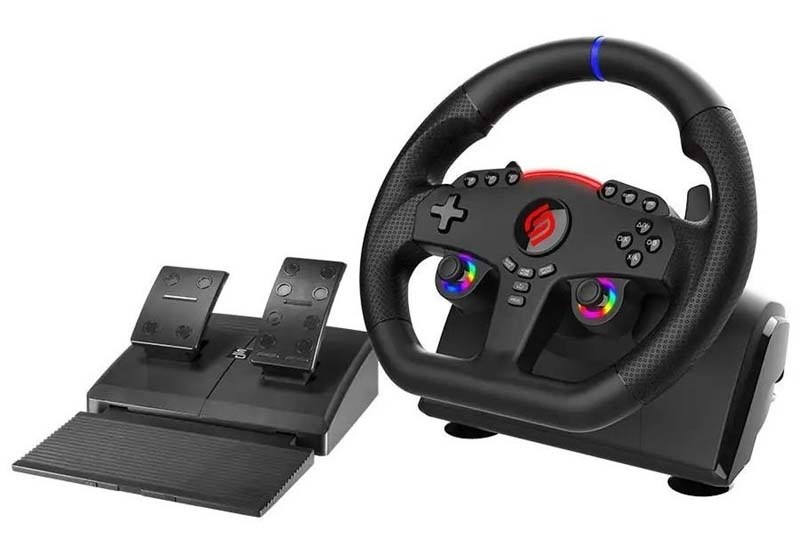 Sada volantu a pedálů SUPERDRIVE 270 GT-5 v černé barvě.