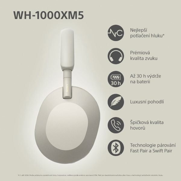 Sluchátka Sony WH-1000XM5 - Prodloužená záruka zdarma po registraci stříbrná
