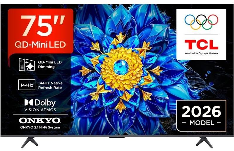 Televize TCL 75P8L s úhlopříčkou 189 cm.