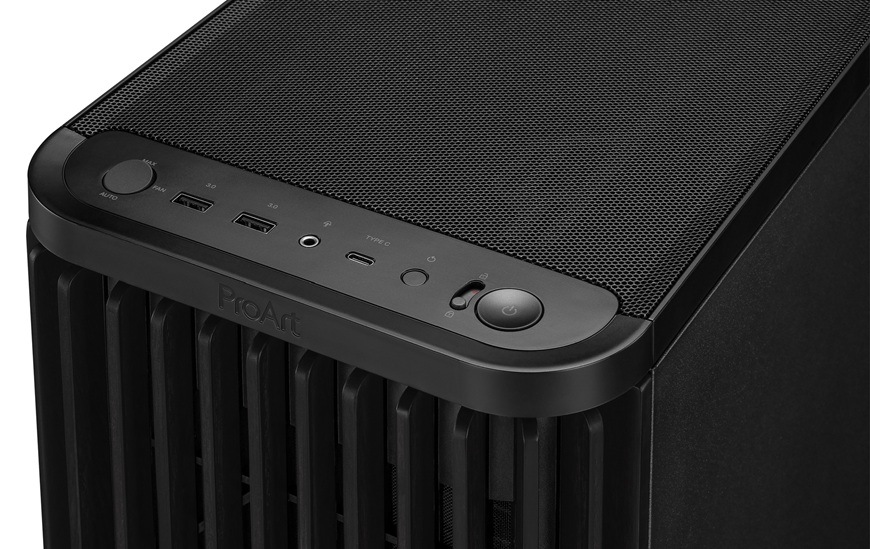 Case Asus ProArt PA401 WOOD METAL černá Detail obrázku PC skříně.