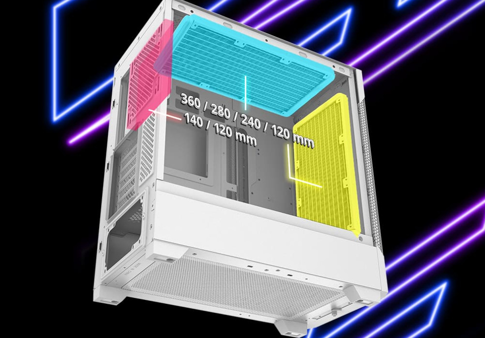 Case ADATA XPG Starker Air BTF bílá ADATA XPG Starker Air BTF podporuje až 360mm chladič