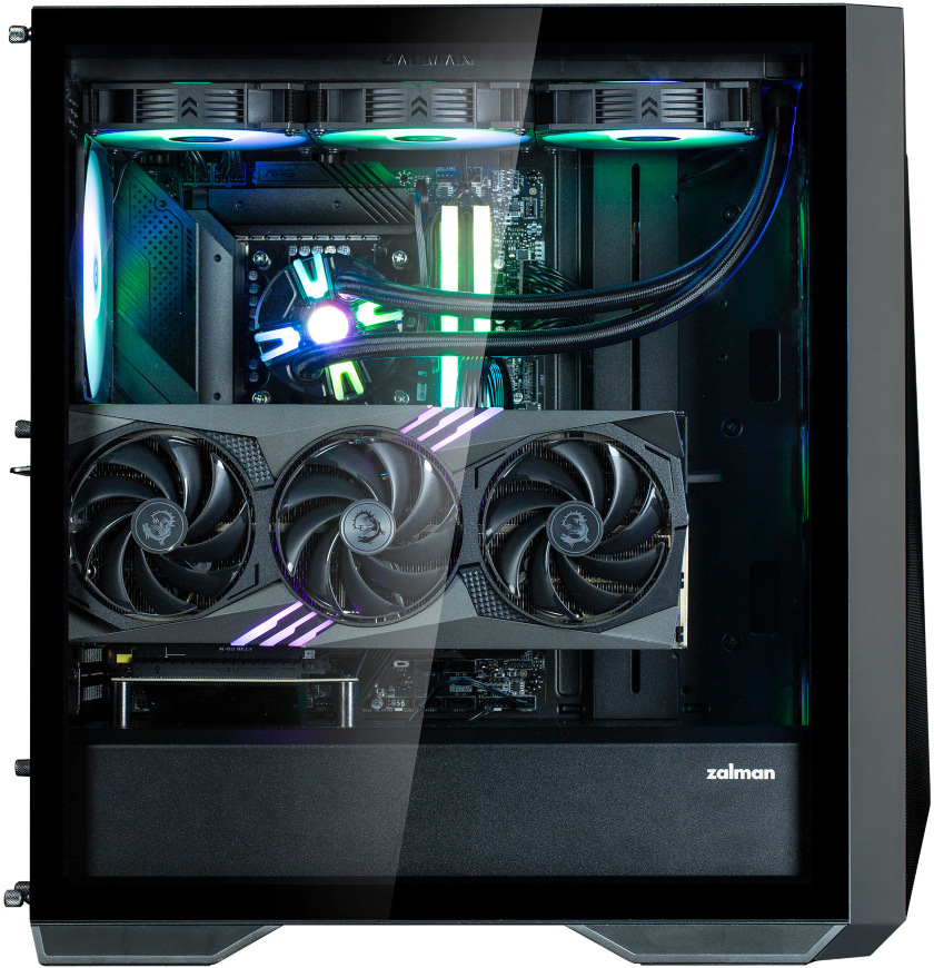 Case Zalman Z9 Iceberg MS černá Pohled do PC skříně Zalman Z9 Iceberg MS se zapojenou grafikou