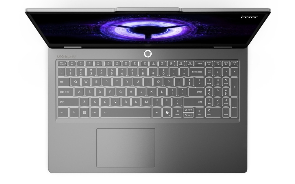 Notebook Lenovo LOQ Essential 15ARP11 + Game Pass předplatné na 3 měsíce šedý Pohled shora na klávesnici notebooku Lenovo LOQ Essential 15ARP11