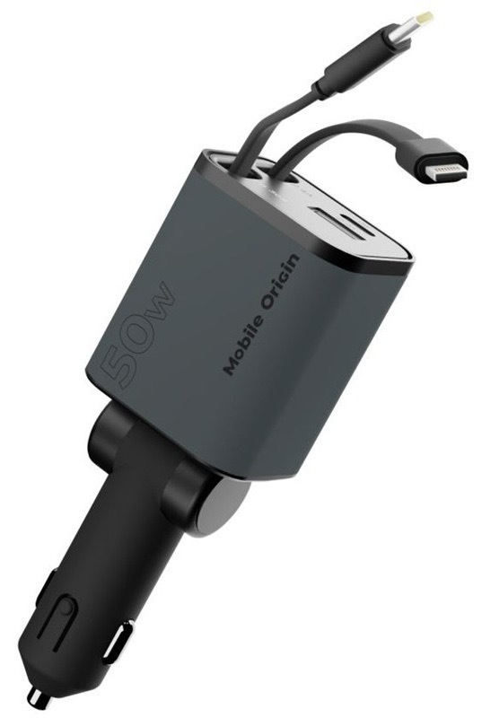 Adaptér do auta Mobile Origin s výkonem 50 W, šedá barva