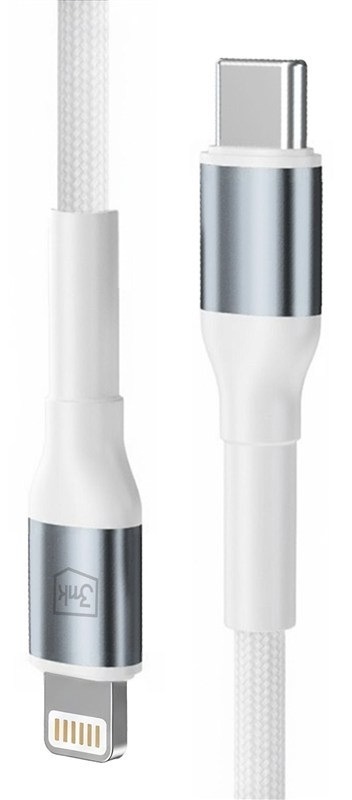 Nabíjecí kabel 3mk s konektory USB-C a Lightning, bílá barva