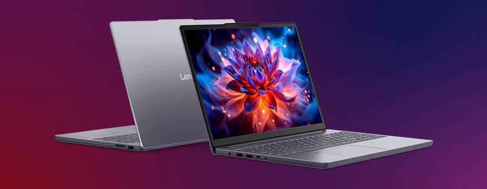 Notebook Lenovo IdeaPad Slim 3 17IWC11 šedý Pohled zepředu a zezadu na notebook Lenovo se skvělým výkonem a ostrým monitorem