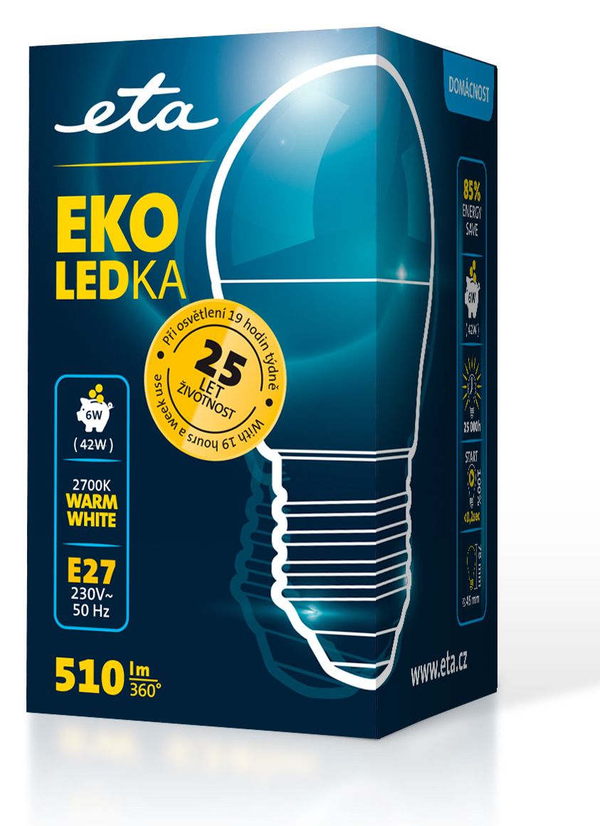 Žárovka LED ETA EKO LEDka mini globe 6W, E27, teplá bílá žárovka ETAG45W6WW01 LED
