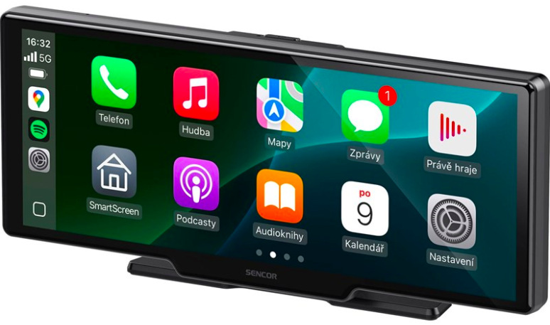 Displej do auta Sencor SCT M1090DBWT s Apple CarPlay a Android Auto, černé provedení