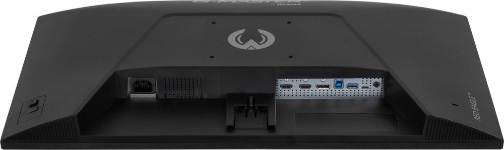 Herní monitor IIYAMA G-Master G2771HSU-B1 černý Spodní záběr na tělo monitoru s připojovacími porty a napájecím konektorem integrovaného zdroje.