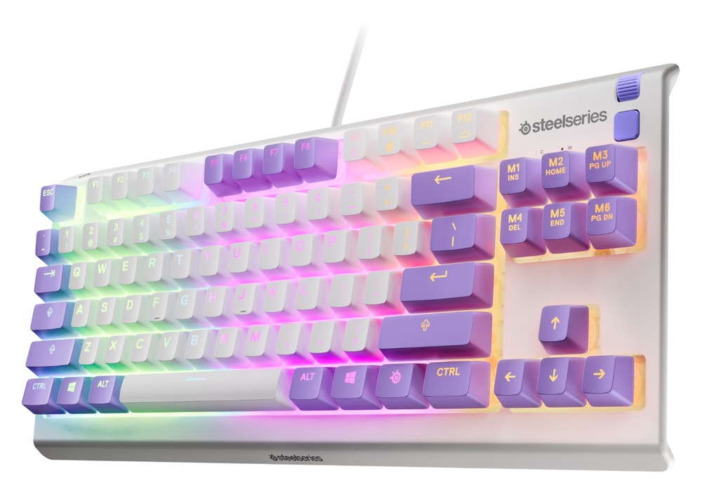 Klávesnice SteelSeries Apex 3 TKL Amethyst, US layout bílá/fialová Herní klávesnice SteelSeries Apex 3 TKL Amethyst s RGB podsvícením