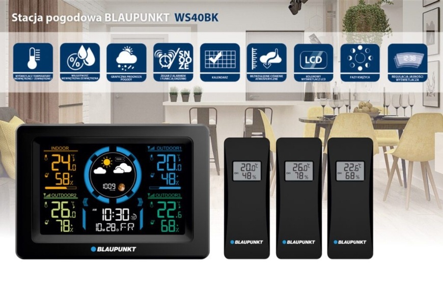 Meteorologická stanice Blaupunkt WS40WH, 3 čidla bílá Blaupunkt WS40WH, bílá