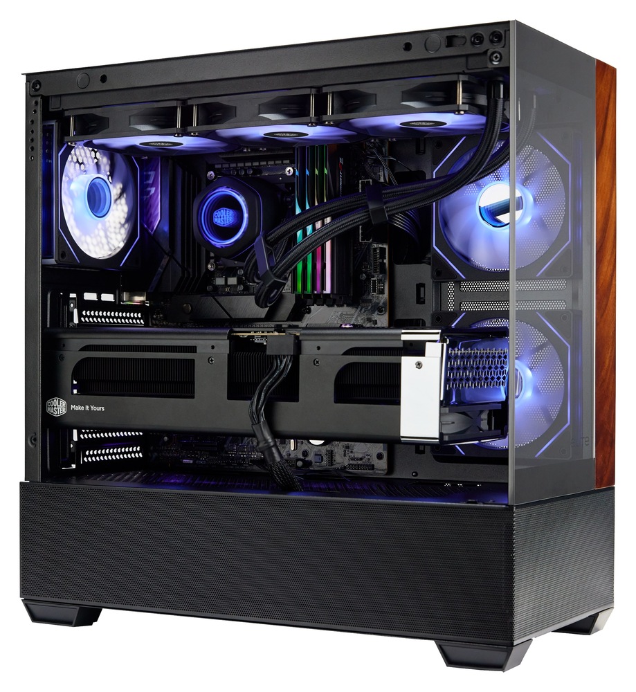 Case Cooler Master Elite 690 Wood černá Boční pohled do PC skříně, ilustrující prostorové možnosti instalace interních zařízení.
