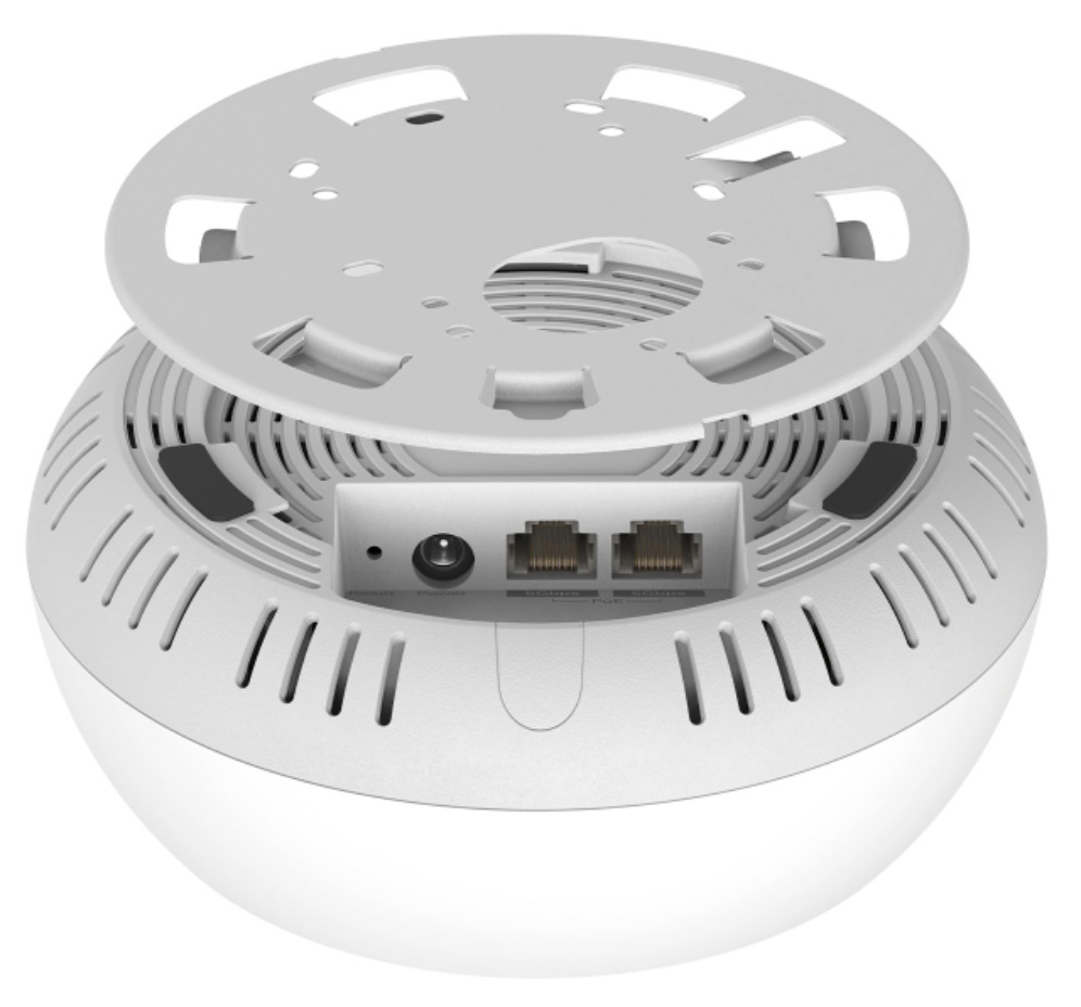 Spodní strana TP-Link Deco BE65-PoE se dvěma ethernetovými porty a napájecím konektorem