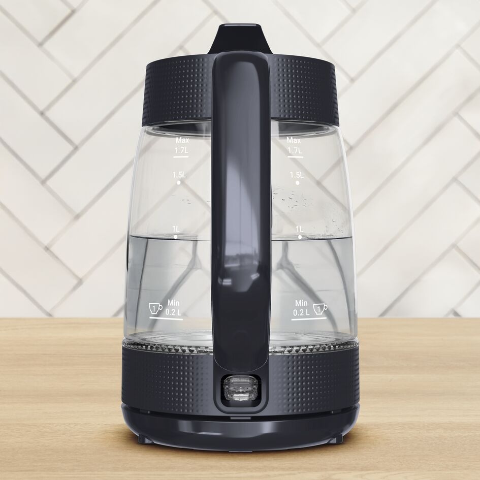 Rychlovarná konvice Tefal KO2G08E0 Morning Glass 1,7 l černá Rychlovarná konvice Tefal KO2G08E0 Morning Glass naplněná vodou