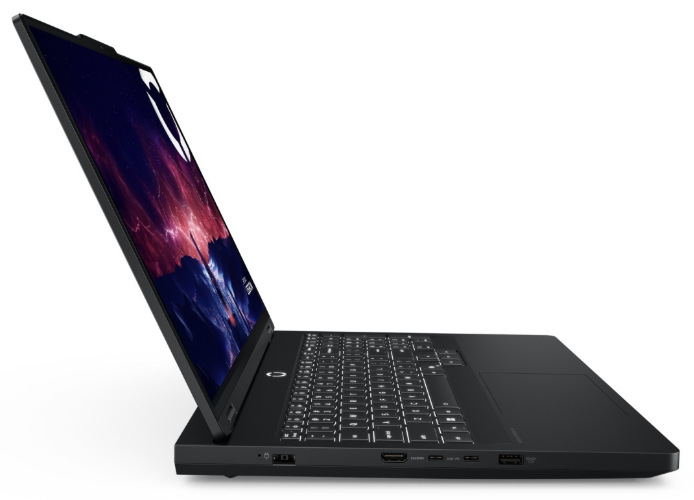 Notebook Lenovo Legion Pro 5 16IAX10H černý Boční pohled na Lenovo Legion Pro 5 16IAX10H s HDMI, USB-C, USB-A a síťovým portem