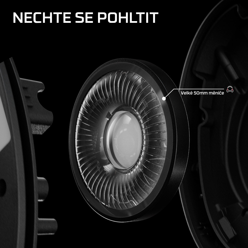 Detail 50mm měniče pro čistý a pohlcující herní zvuk