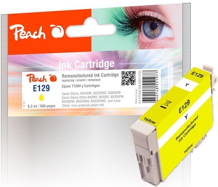 Inkoustová náplň Peach Epson 129, T1294, 560 stran - žlutá