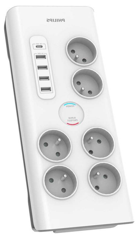Přepěťová ochrana Philips 6x zásuvka, 4× USB, 1× USB-C