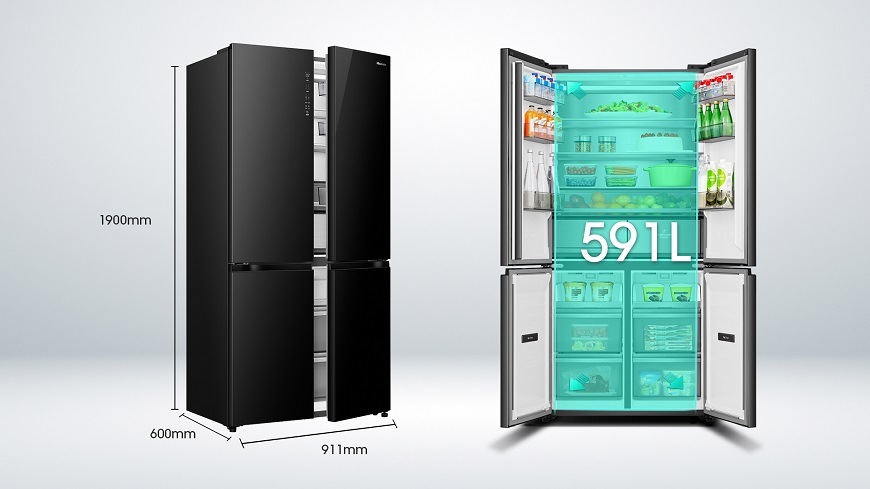 Americká chladnička Hisense RQ768N4GBE, černá, Celkový objem 591 litrů