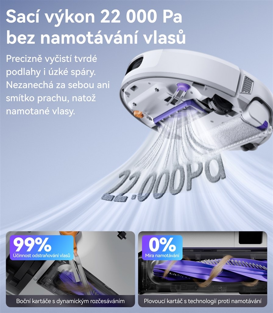 Robotický vysavač Narwal Flow AX11 bílý Vysavač Narwal je vybaven technologií proti namotávání vlasů
