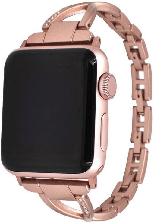 Řemínek WG Universal, kovový, kamínky, 22mm - rose gold