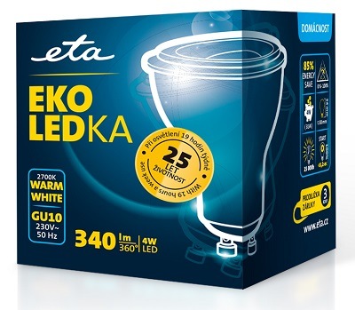 Žárovka LED ETA EKO LEDka bodová 4W, GU10, teplá bílá žárovka ETAGU10W4WW01 LED