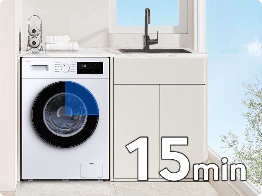 Pračka Samsung WW80FG3M05AWLF bílá Pračka Samsung WW80FG3M05AWLF - označená čtvrtina pračky - rychlý 15minutový program