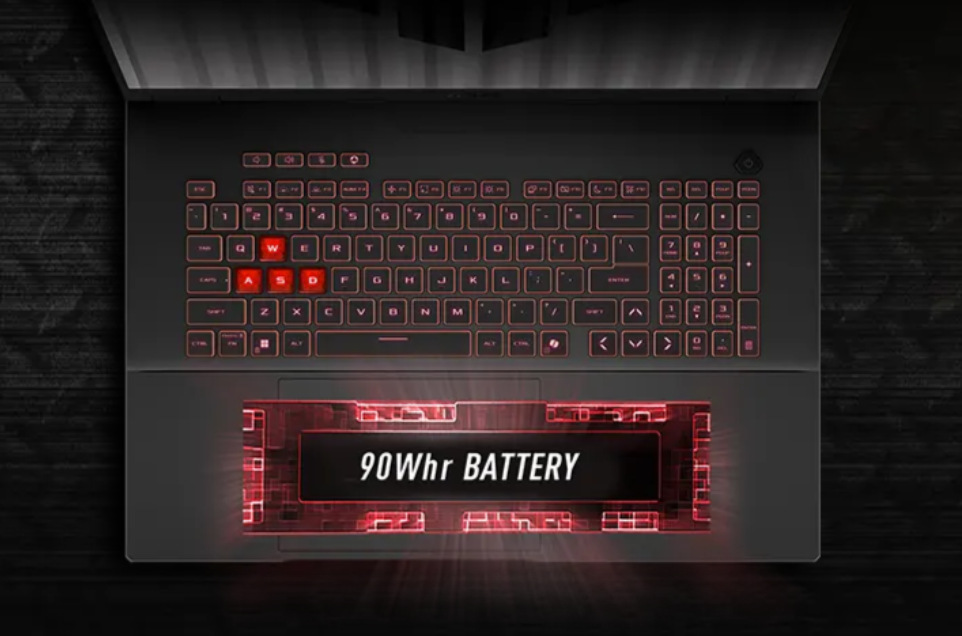 Garancí dlouhé výdrže je u Asus TUF Gaming A18 baterie o kapacitě 90 Wh